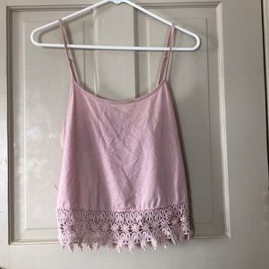 PINK TANK WITH CROCHET BOTTOM